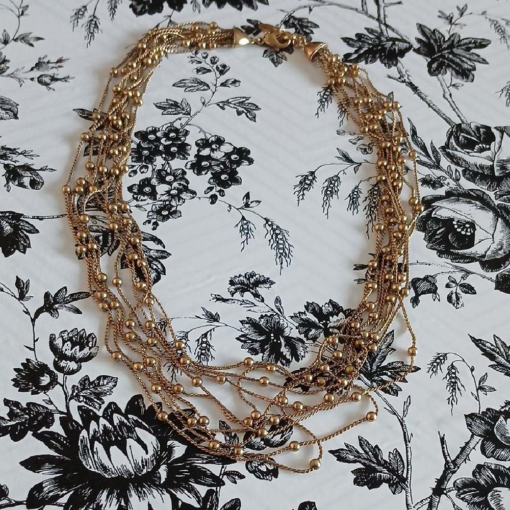 MONET Vintage‎ Feminine Elegant Goldtone Mini Bead Multi-Strand Choker  Necklace